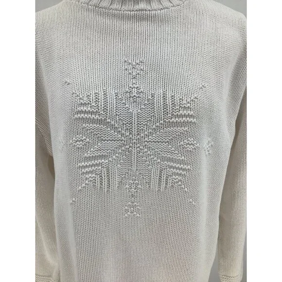 Vintage Ivory Turtleneck Pullover Sweater With Snowflake Knit Design Size M - Picture 2 of 10